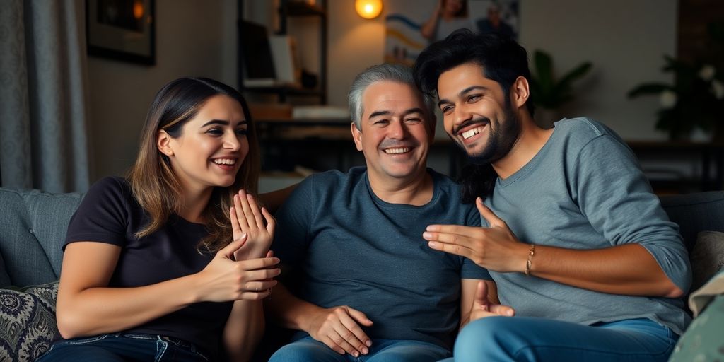 Three people together in a cozy, intimate setting