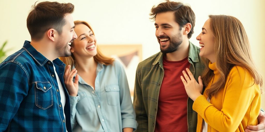 Two couples enjoying a lighthearted moment together