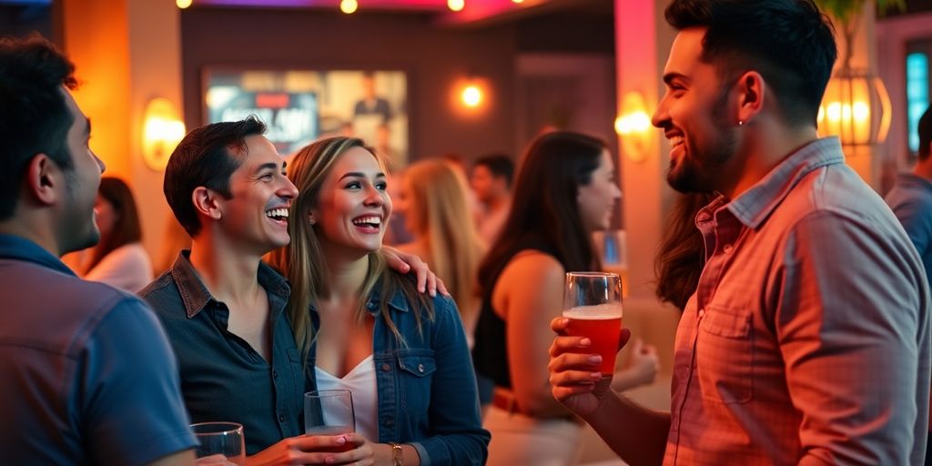 Two couples enjoying a lively evening together