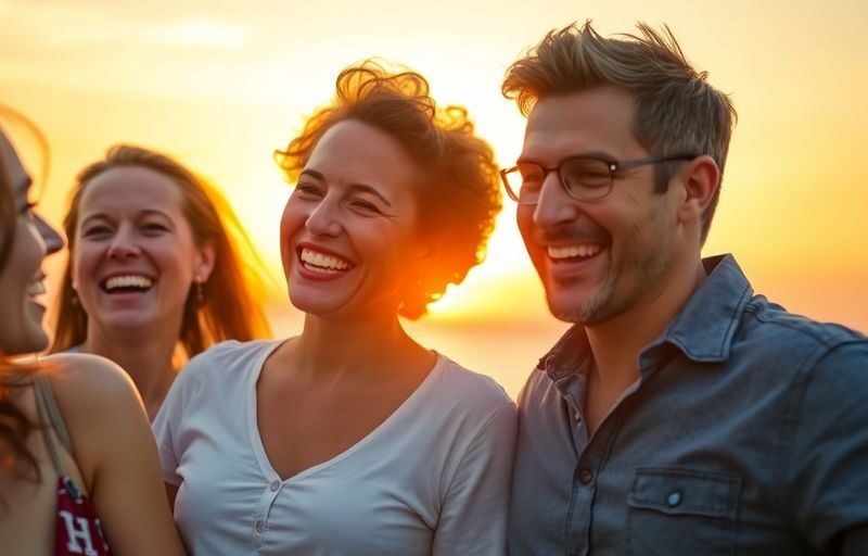 Two couples enjoying a lively moment together outdoors