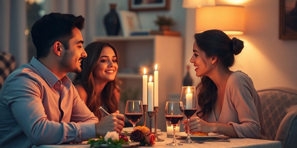 Two couples enjoying a romantic dinner together