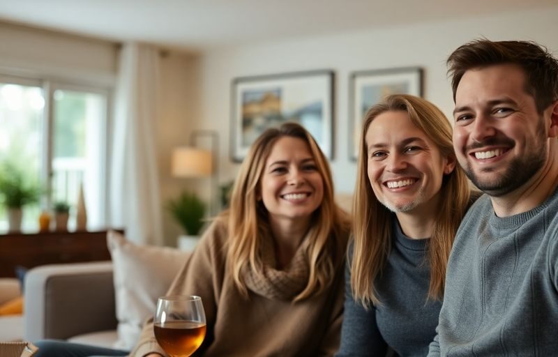 Two couples enjoying time together in a cozy living room