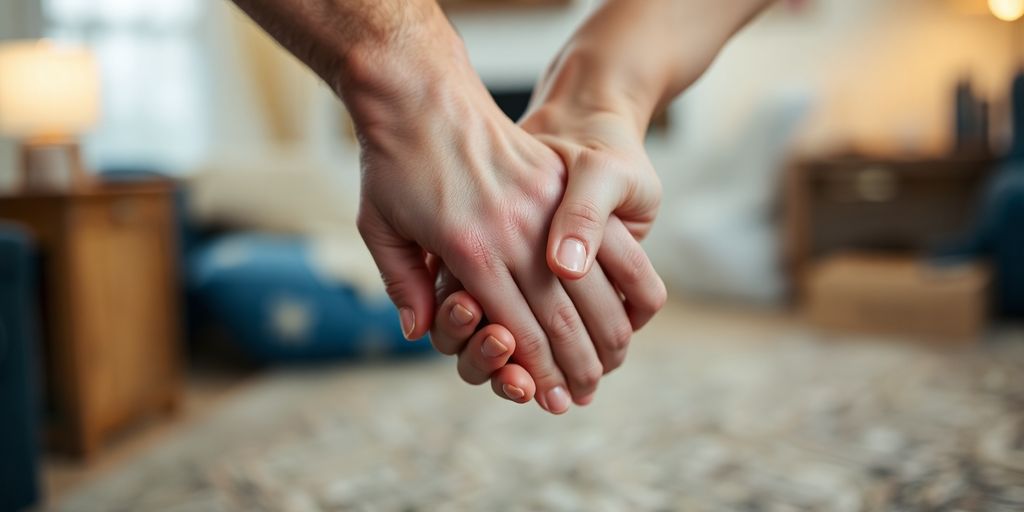 Two hands intertwined, symbolizing connection and trust