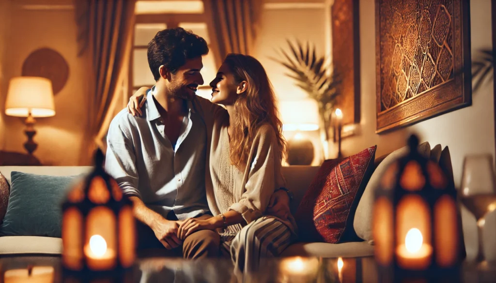 couple enjoying an intimate moment in a private setting