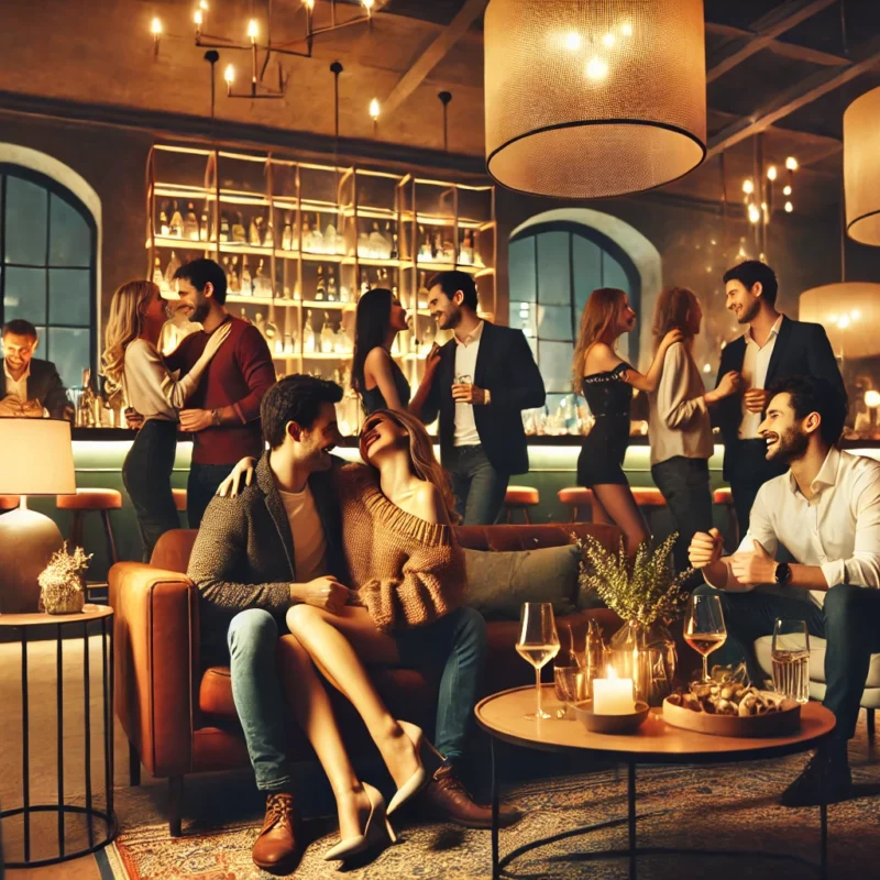couples enjoying a playful and social evening in a cozy setting
