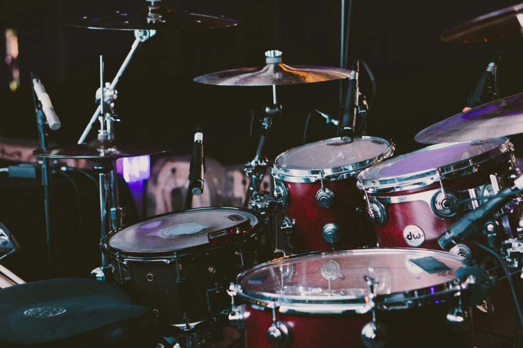 Drums being displayed in the stage