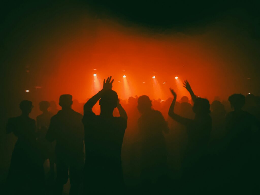 The crowd is dancing in the event