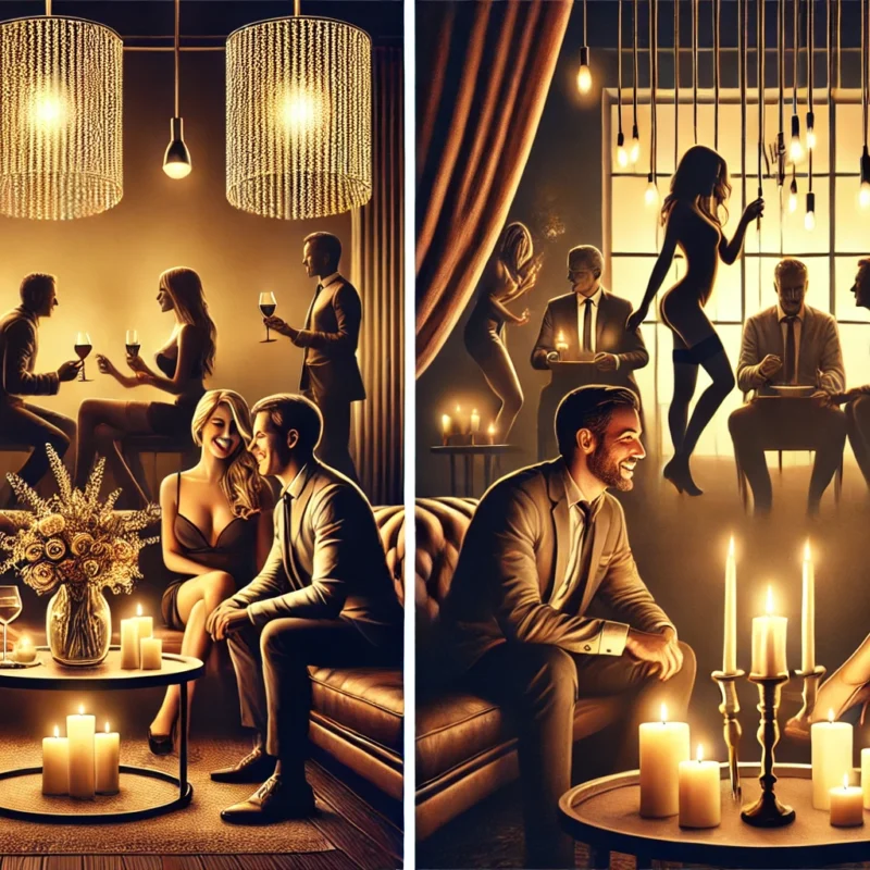 group swinging and solo swinging styles, visually capturing the differences in atmosphere and connection