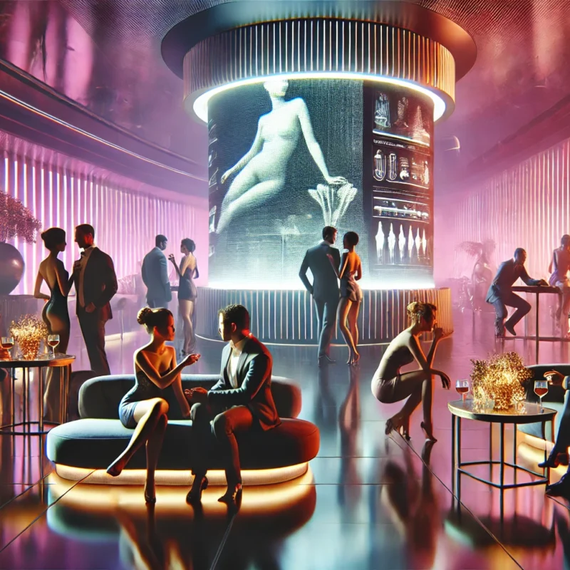 the essence of swinger fantasies with AI porn image generation in a sleek, futuristic setting