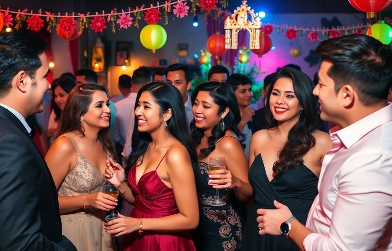 Couples enjoying a lively party atmosphere together.