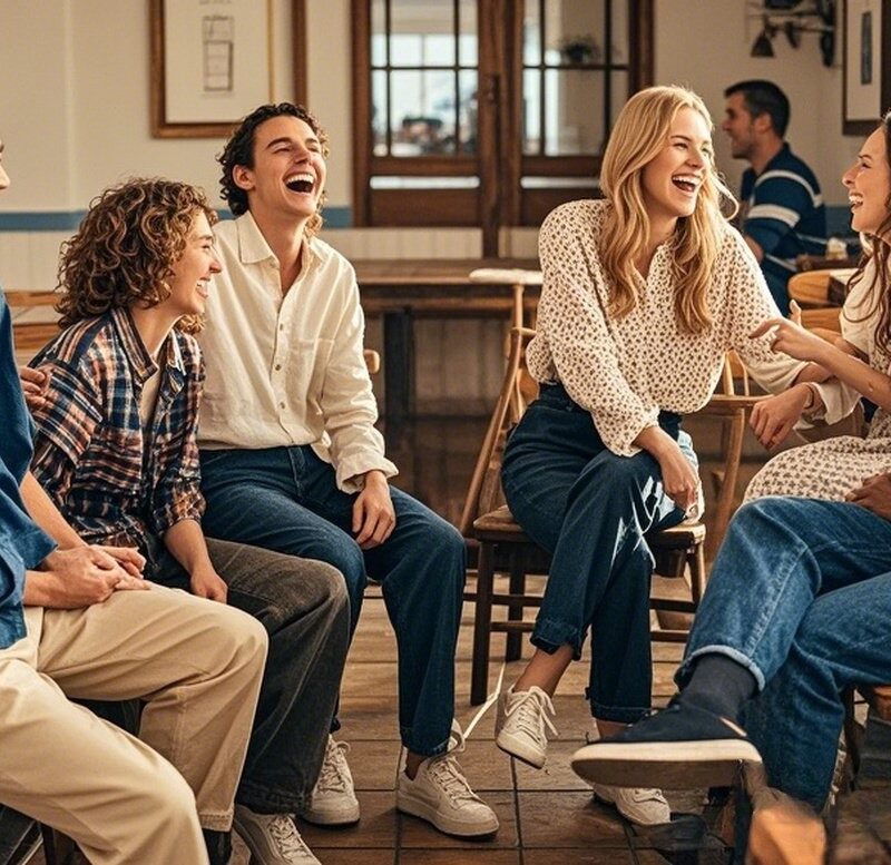 Group of people socializing in an intimate setting