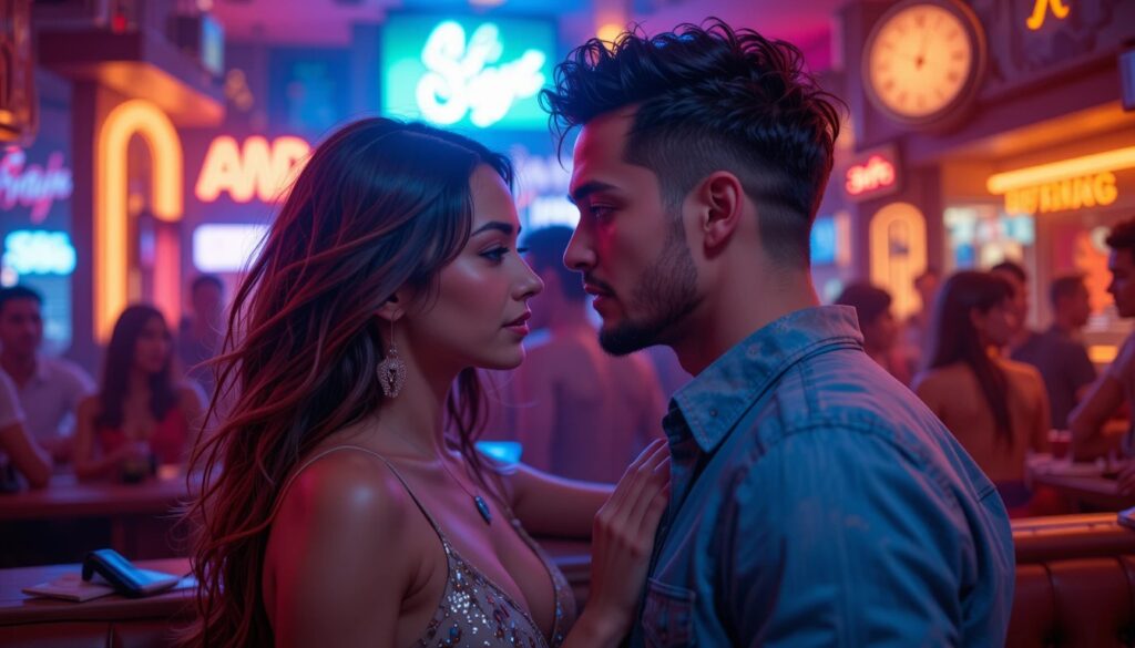 Couples enjoying a vibrant night at a swinger club