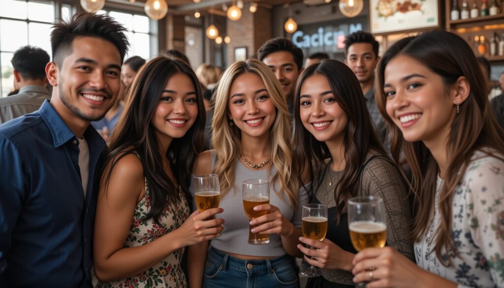 Diverse group of people enjoying a social gathering together