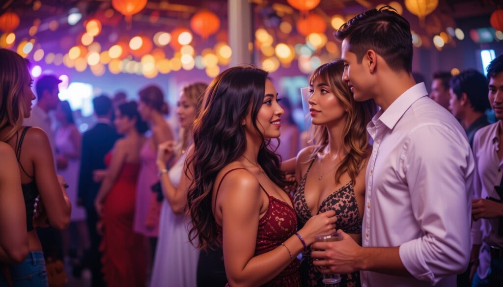 Diverse couples socializing at a swinger event