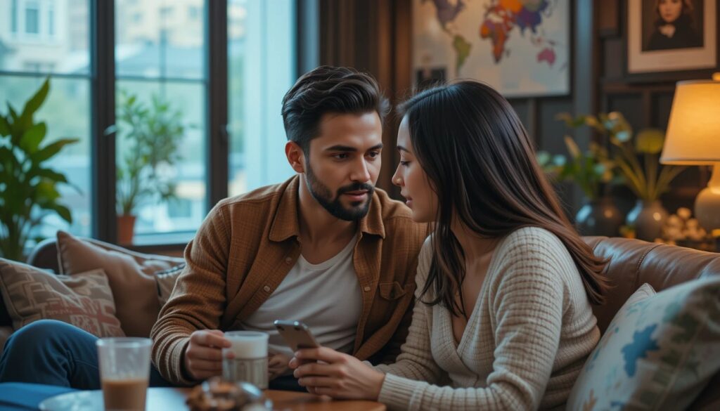 Couple discussing boundaries in a cozy setting