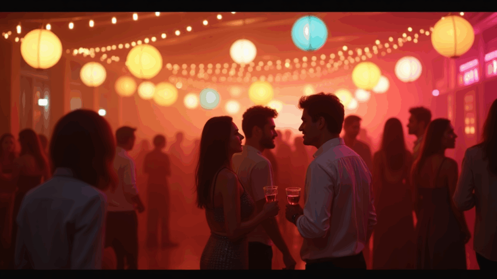 Couples mingling at a vibrant social gathering