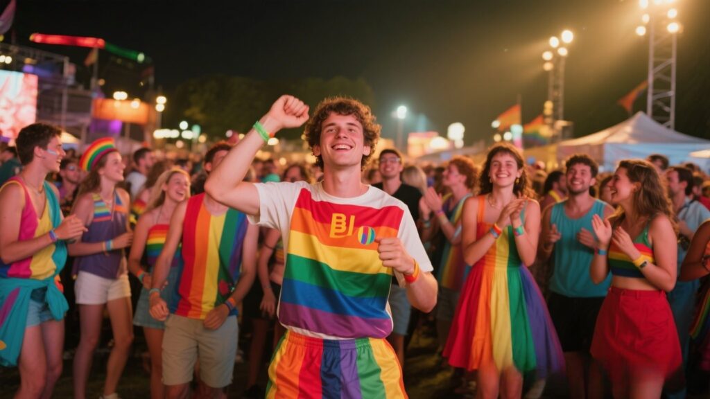 Bi man celebrating pride with friends at an event
