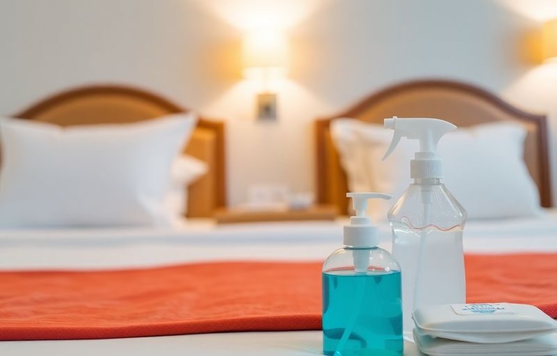 Clean bedroom with hygiene supplies for a safe gathering