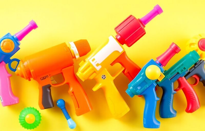 Colorful squirting toys on a bright background.