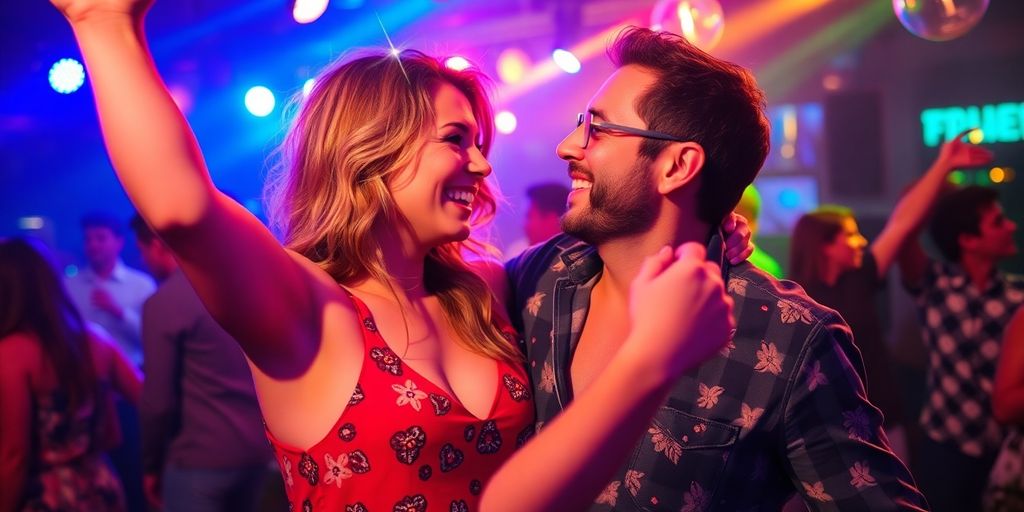 Couple dancing at a lively party, embodying swinging culture