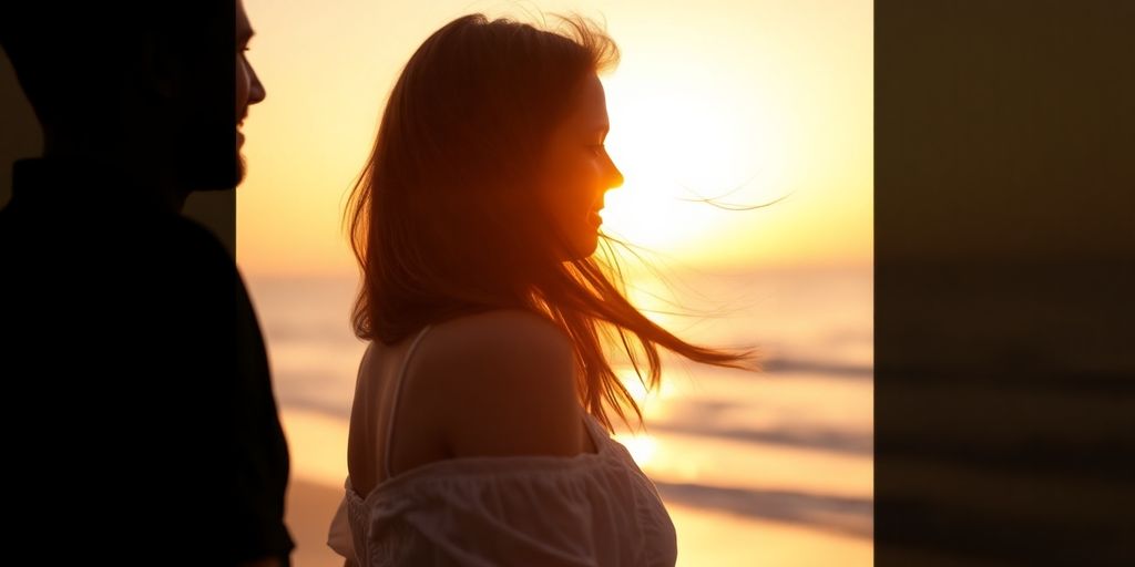 Couple embracing on a beach at sunset