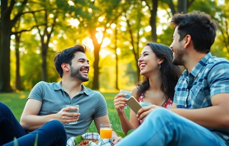 Couple enjoying a picnic in a sunny park