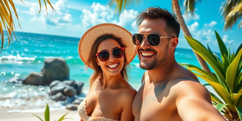 Couple enjoying a tropical beach in Thailand