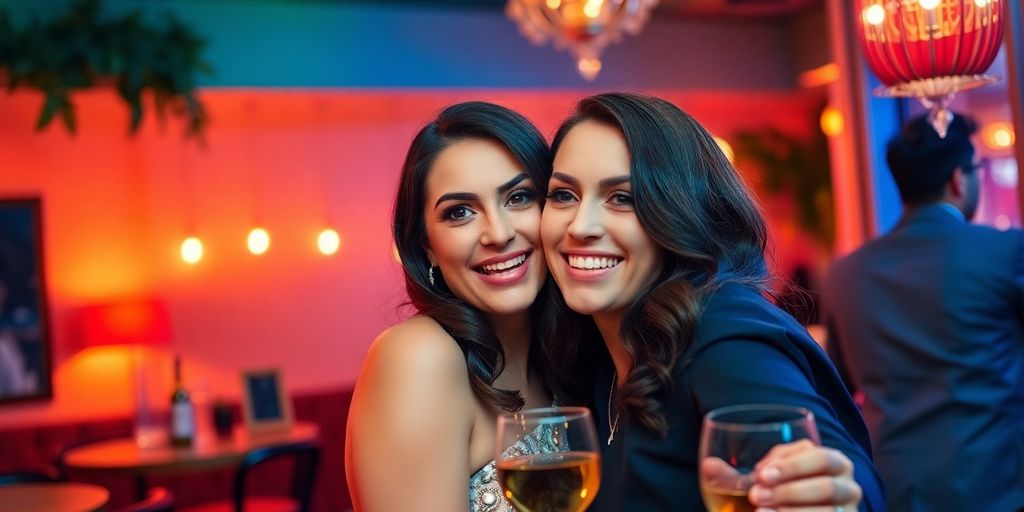 Couple enjoying an intimate moment in a lively setting