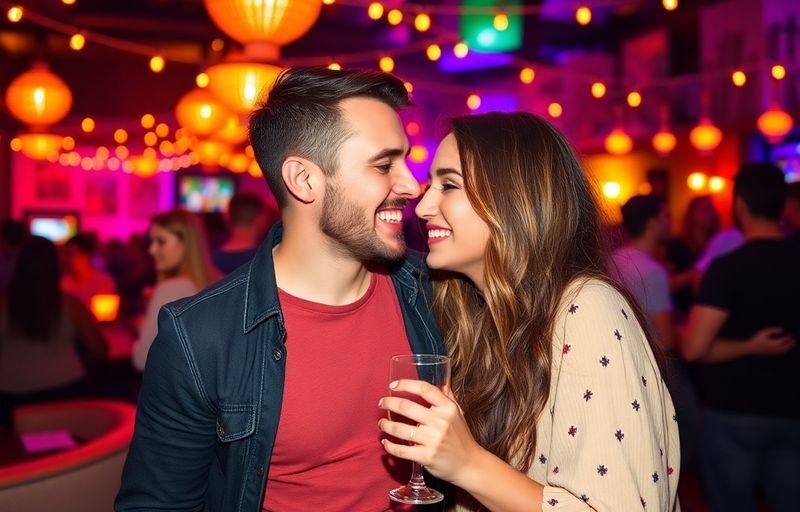Couple enjoying flirtation at a lively party setting