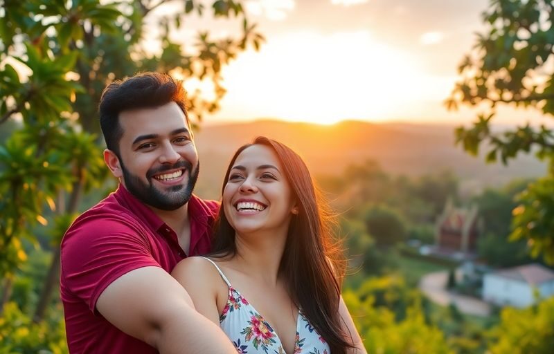 Couple enjoying sunset in Chiang Mai, surrounded by nature