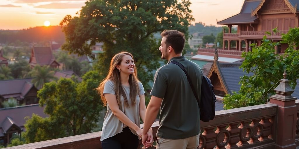Couple enjoying sunset in Chiang Mai's lush surroundings