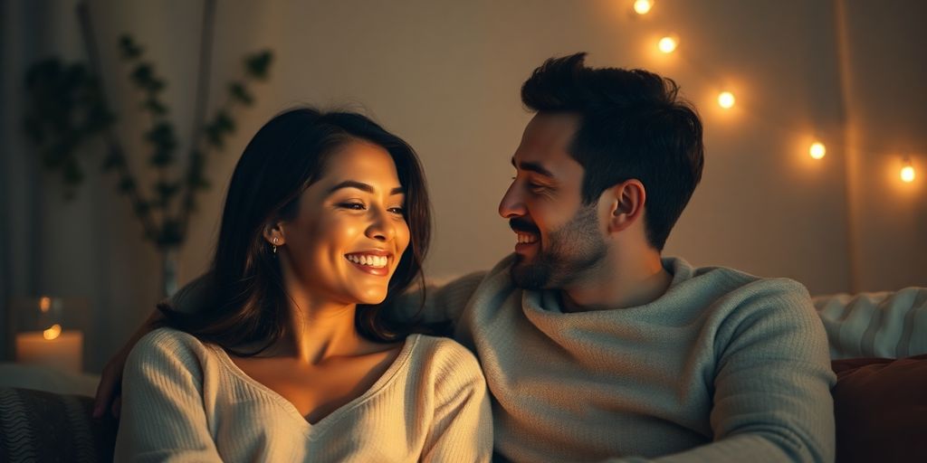 Couple in a cozy, intimate setting enjoying each other.