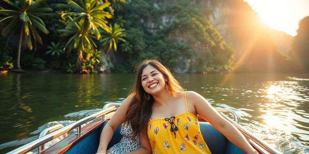 Couple laughing together on a boat in Chiang Mai
