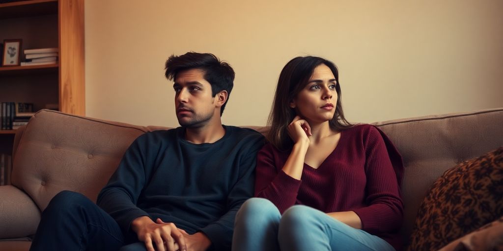 Couple on couch, showing emotional disconnect in marriage.