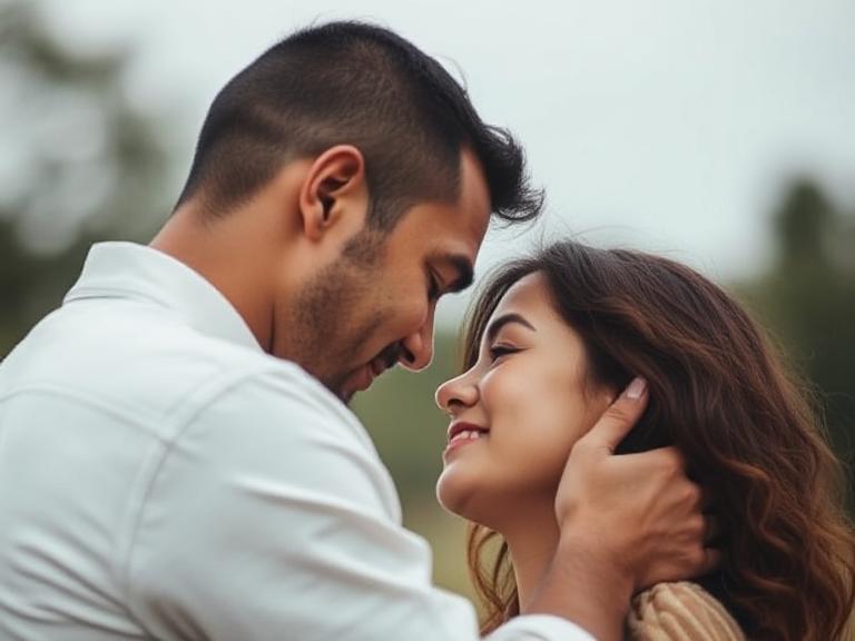 Couple sharing a tender moment of intimacy and connection.
