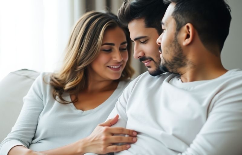 Couple sharing a tender moment on a couch.