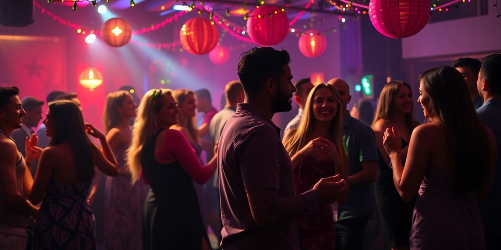 Couples dancing and enjoying a lively party atmosphere