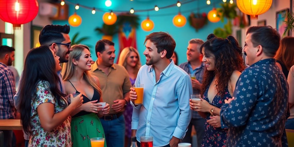 Couples enjoying a lively open relationship gathering