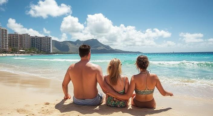 Couples enjoying a sunny beach day in Honolulu