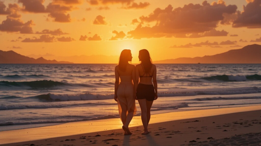 Couples enjoying a sunset at a Hawaiian beach
