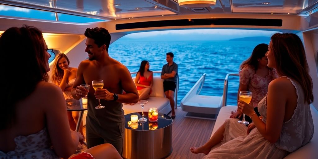 Couples enjoying intimate moments on a luxurious yacht