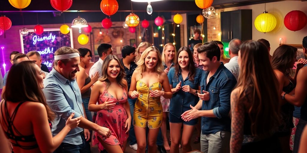 Couples playing games at a swinger party