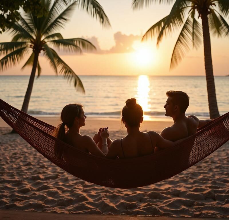 Couples relaxing in a hammock at a Thai resort