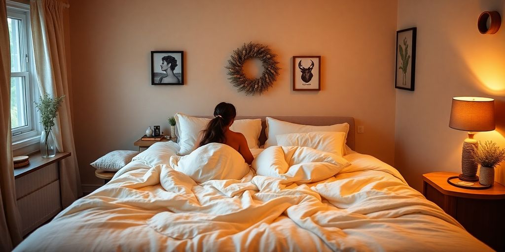 Cozy bedroom setting for a foursome experience.