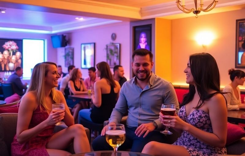 Cozy lounge space for a swinger gathering.