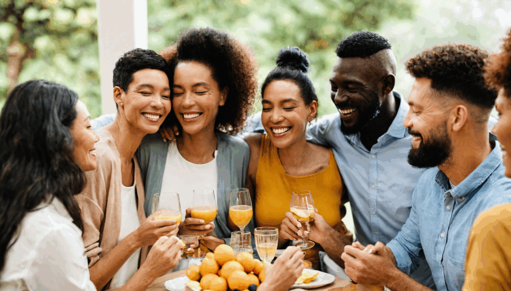 Diverse couples enjoying a lively gathering together.