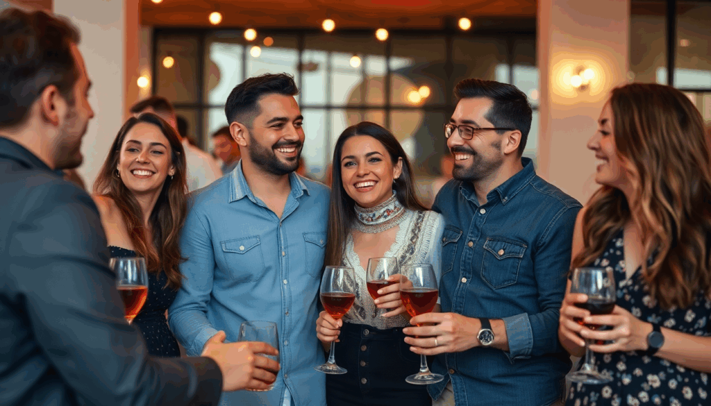 Diverse couples enjoying a social gathering together