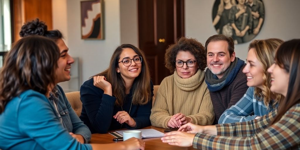 Diverse group discussing open dialogue on sexual taboos.