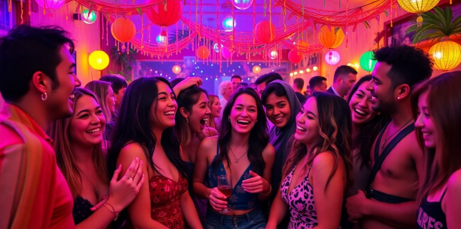 Diverse group enjoying a lively social gathering together