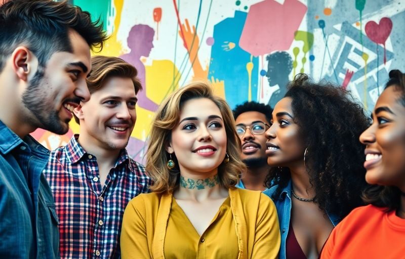 Diverse people discussing sexual taboos in a modern setting.